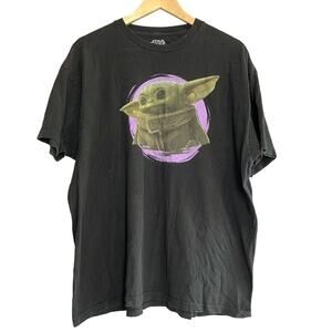 Grogu Star Wars 2XL Graphic T-Shirt Men's Black Baby Yoda Fandom Mandalorian